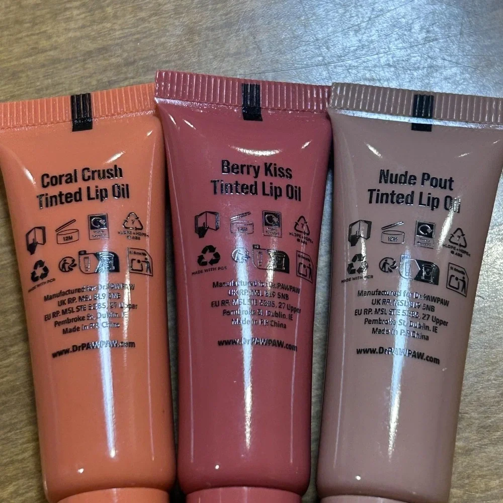 Dr. PAWPAW Tinted Lip Oil Coral Crush Berry Kiss Nude Pout 3 X 0.2oz 3Pc Vegan